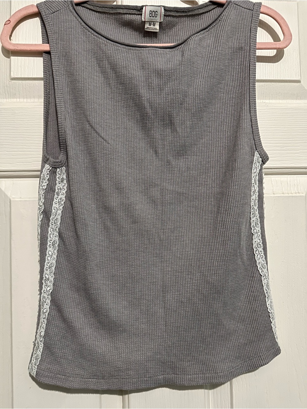 BDG Grey Ribbed Tank with White Lace Side Trim